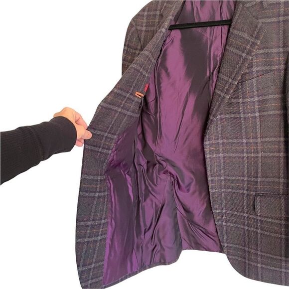 PAL ZILERI Wool Cashmere Checked Plaid Blazer Purple 40R - Picture 3 of 12